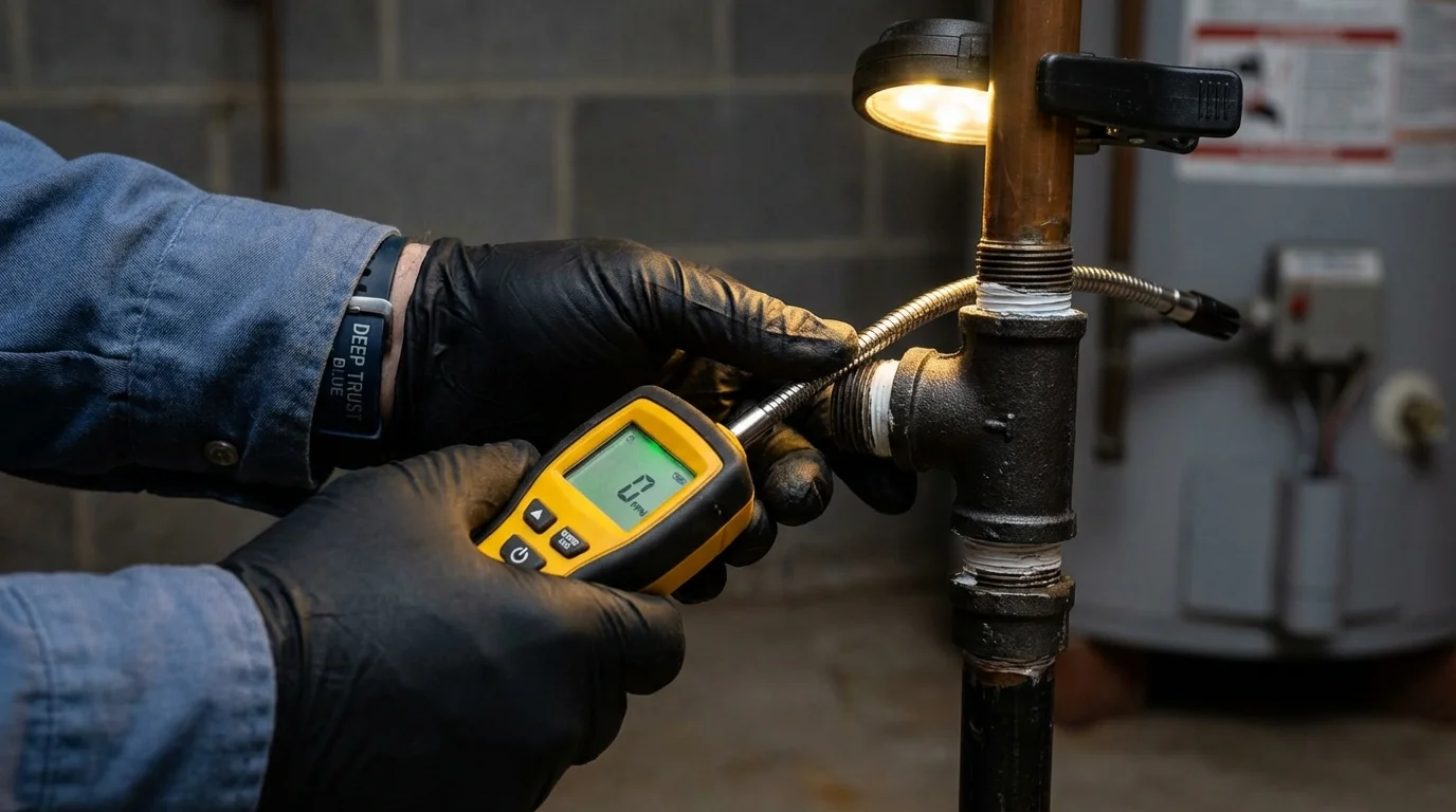 Gas leak detection with electronic sniffer by Johns Plumbing LLC in Barnstead
