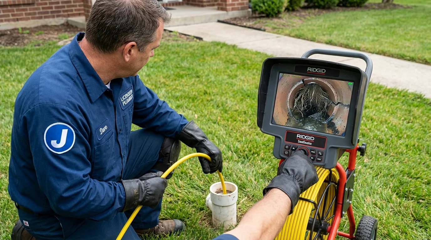 Sewer camera inspection being performed by Johns Plumbing LLC in Barnstead